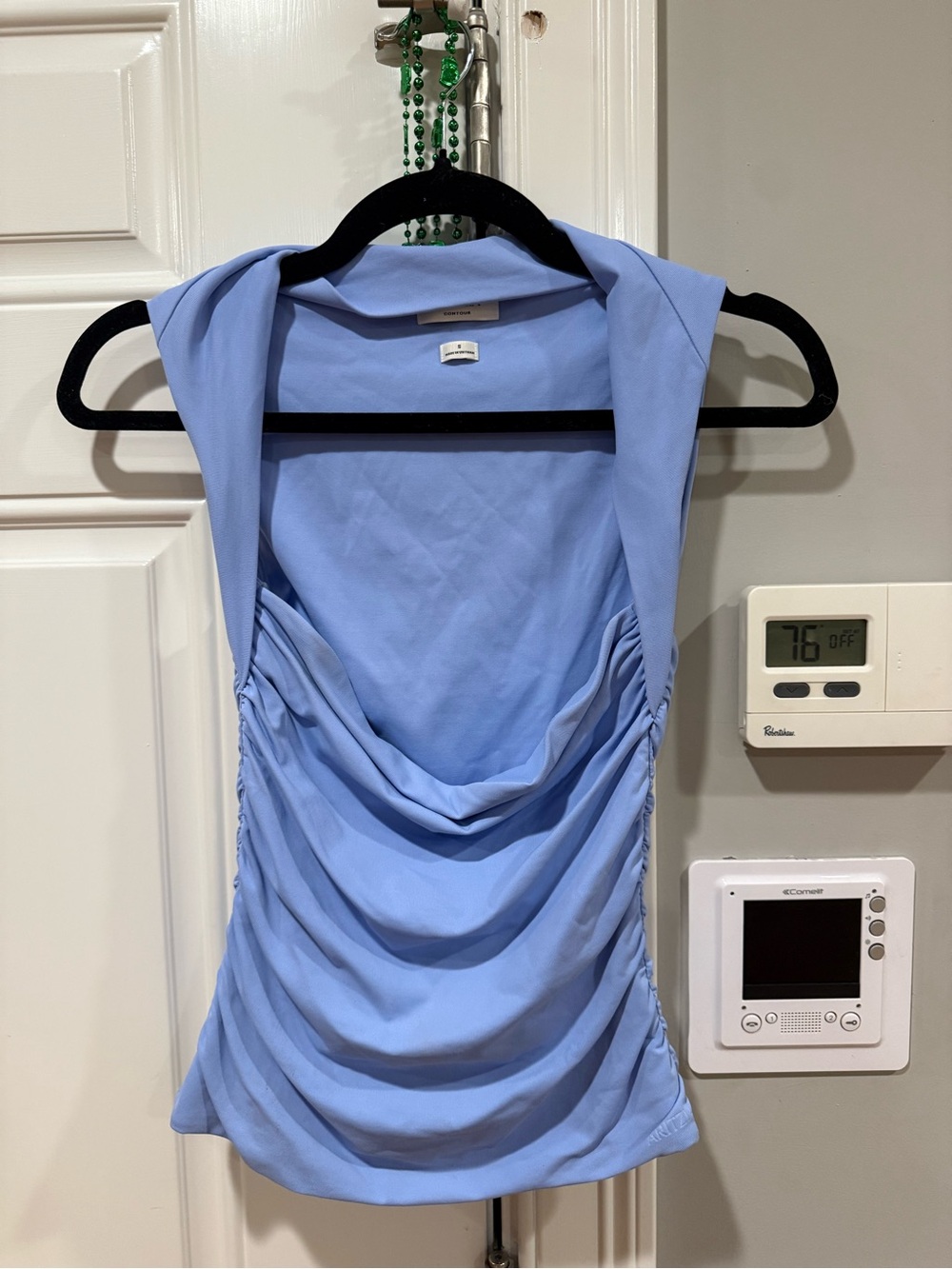 Aritzia Draped Light Blue Crop Top
